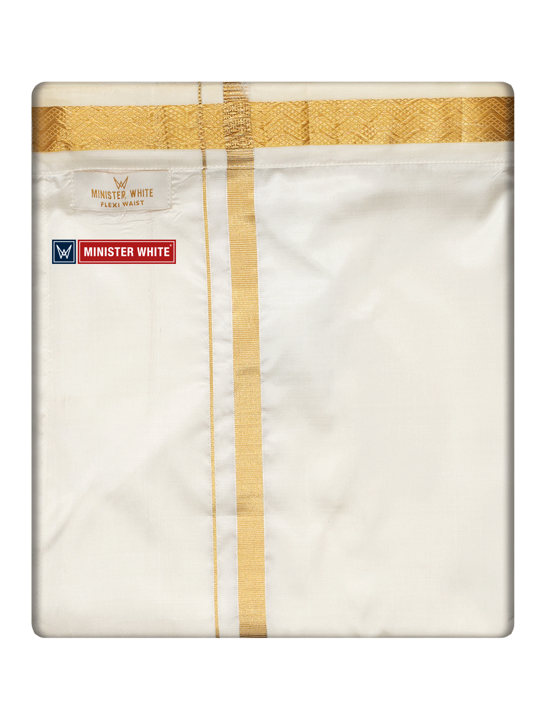 Mens Cotton Cream Double Layered with Gold Jari Velcro Pocket Dhoti - Trueman by Minister White