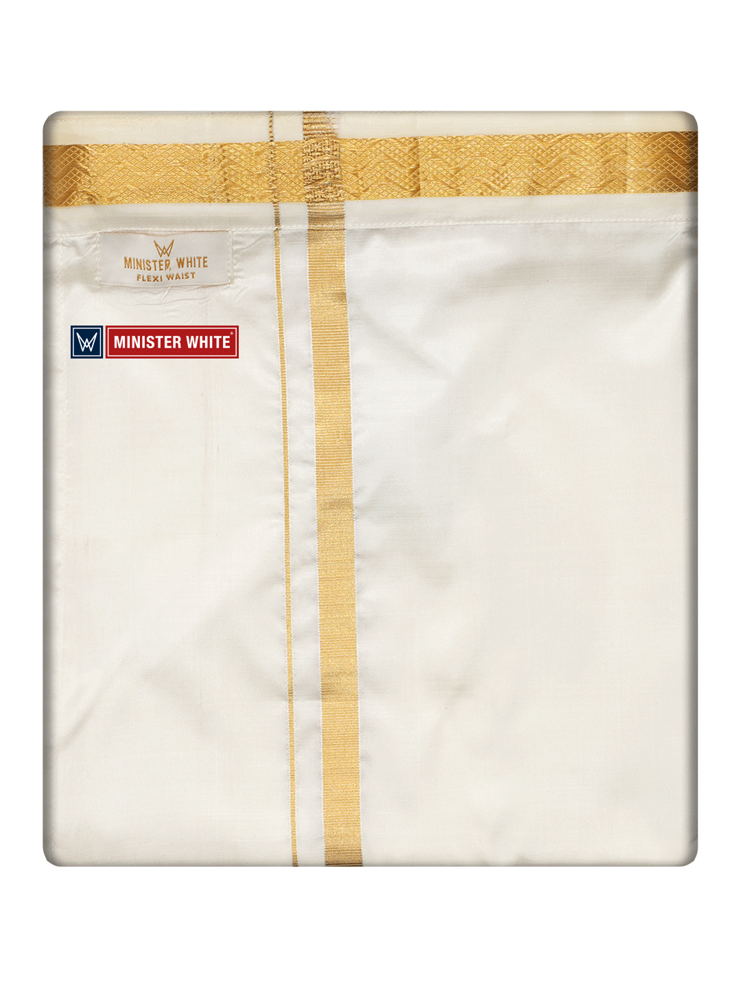 Mens Cotton Cream Double Layered with Gold Jari Velcro Pocket Dhoti - Trueman