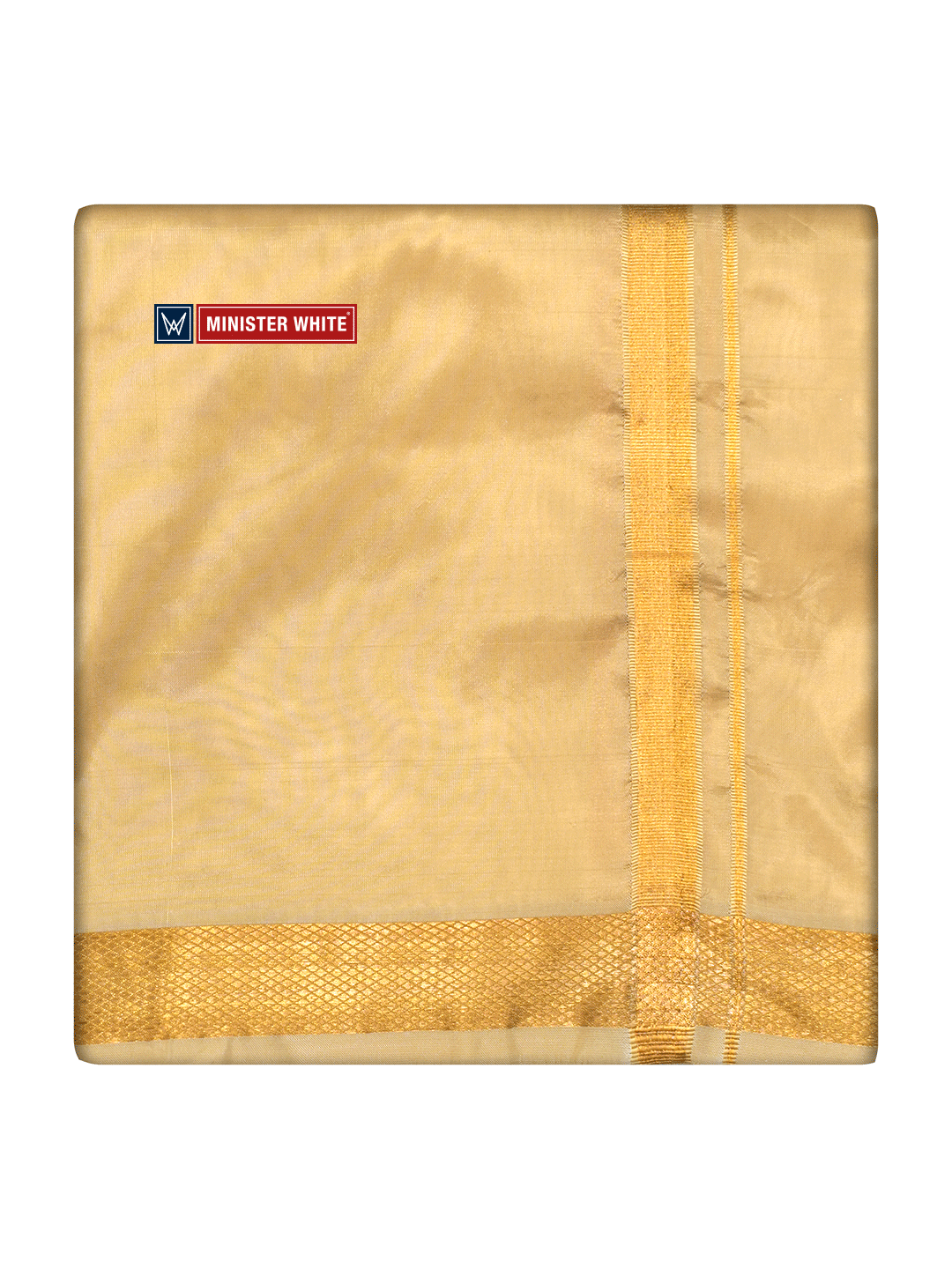 Mens Art Silk Medium Gold Jari Border Dhoti by Minister White