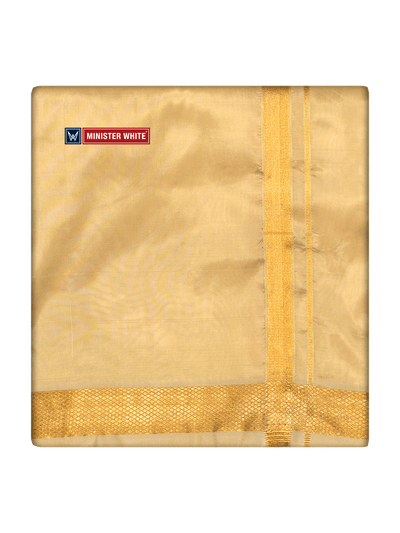 Mens Art Silk Medium Gold Jari Border Dhoti by Minister White