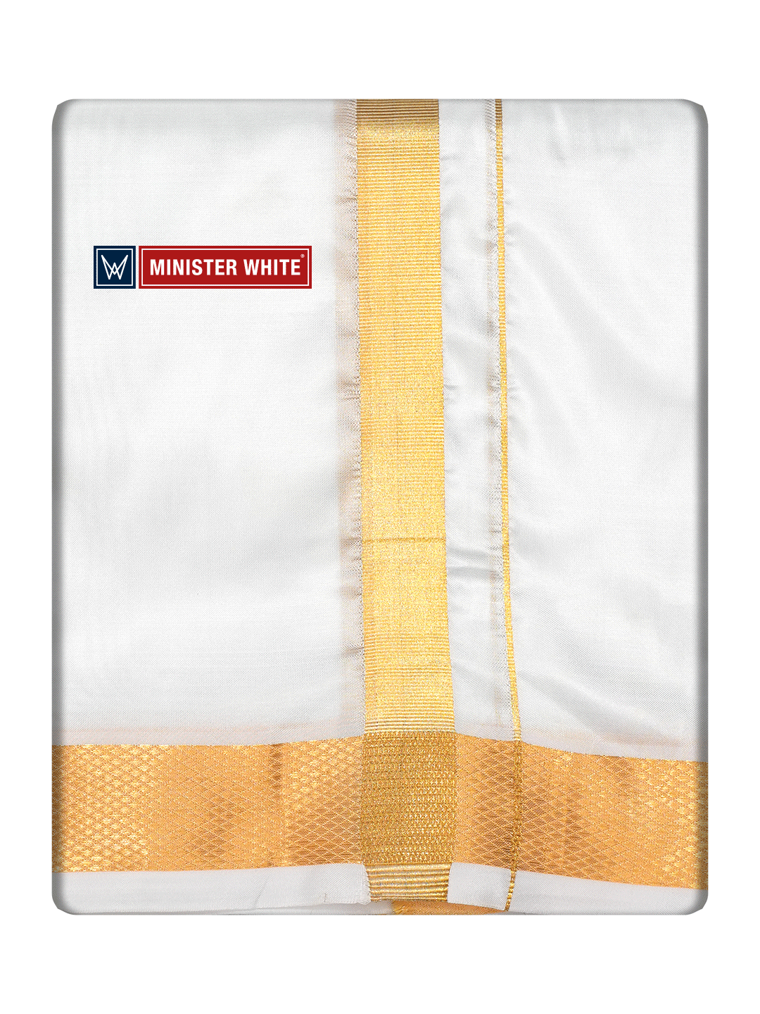 Mens Silk Mix Double Layer White Dhoti with 70K Gold Jari Border - Marshal 70K