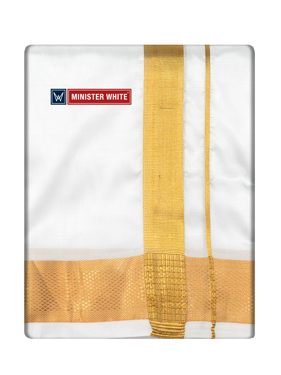 Double Layer White Pure Mix Dhoti 100K Golden Jari Border -  Marshal 100 K