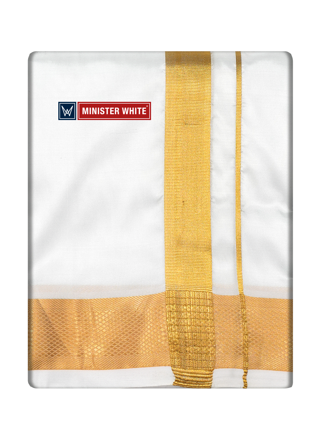 Mens Silk Mix Double Layer White Dhoti with 100K Gold Jari Border - Marshal 100K