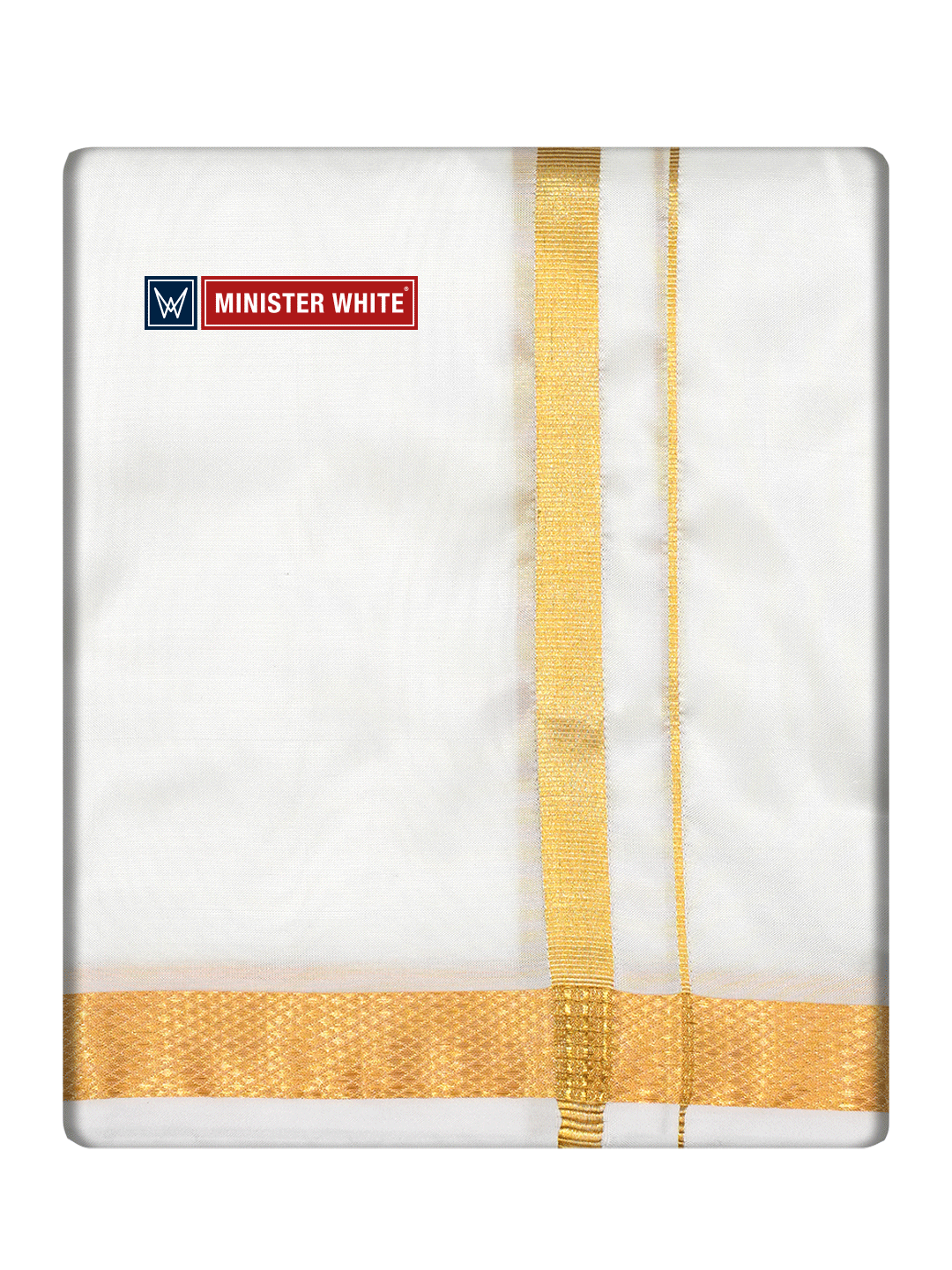 Mens Silk Mix Double Layer White Dhoti with 50K Gold Jari Border - Marshal 50K