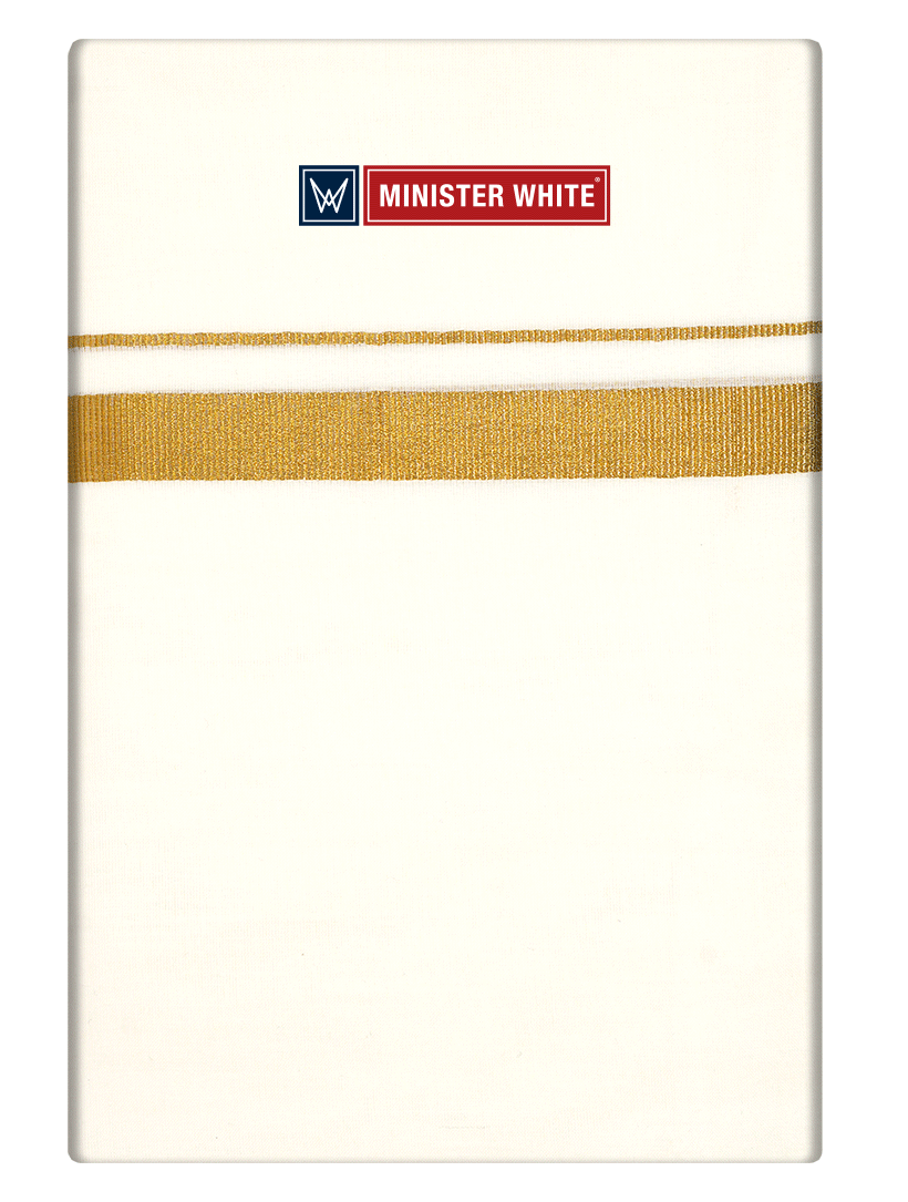 Mens Cotton Cream Double Layered Dhoti with 3/4" Gold Jari Border - Express by Minister White