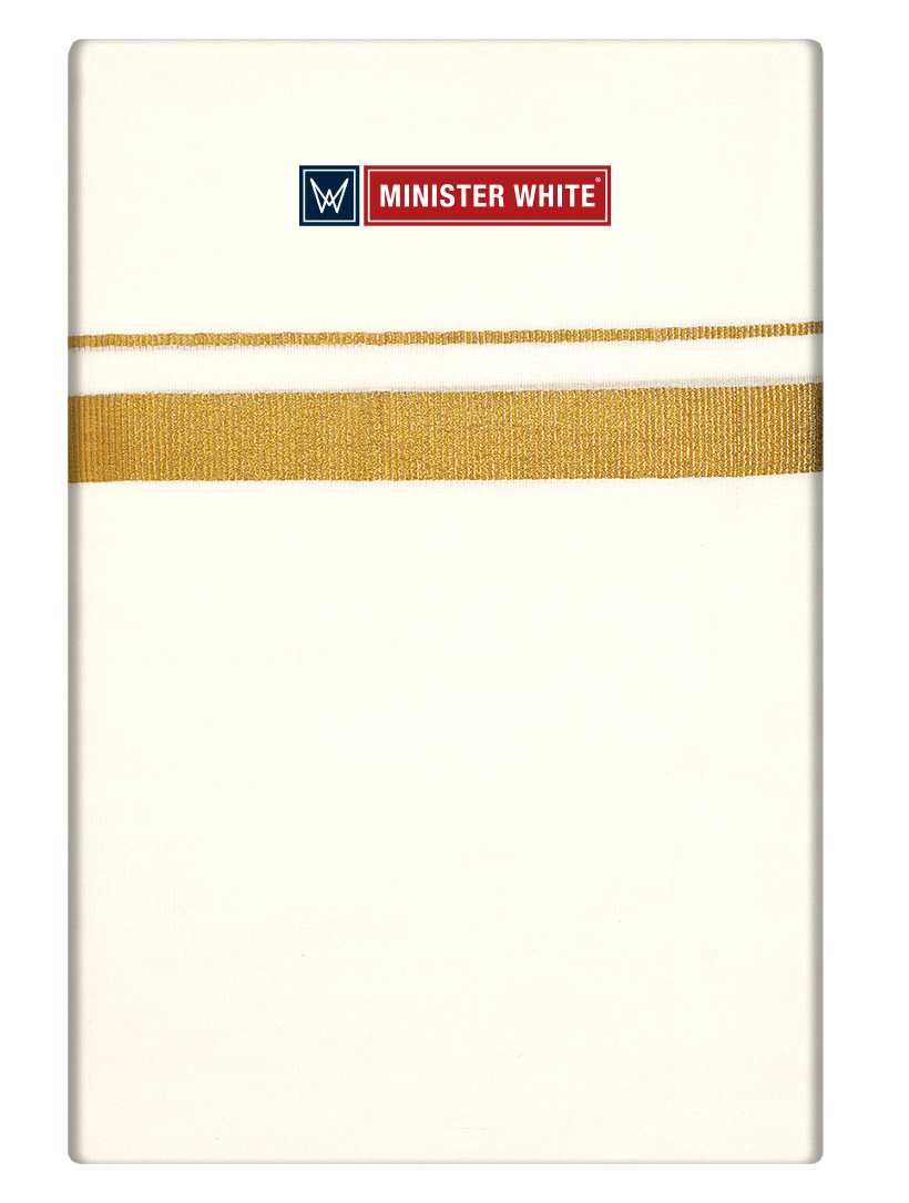 Mens Cotton Cream Double Layered Dhoti with 3/4" Gold Jari Border - Express