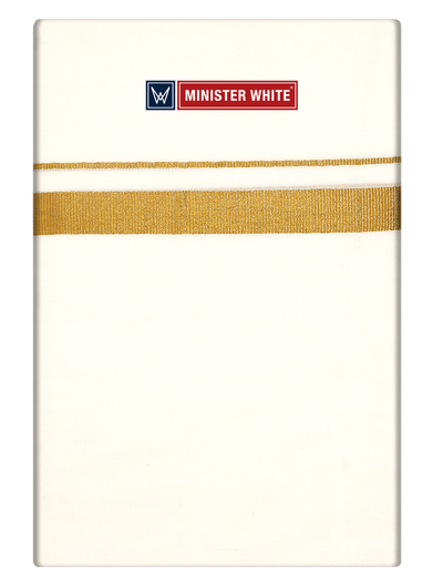 Mens Cotton Cream Double Layered Dhoti with 3/4" Gold Jari Border - Express by Minister White