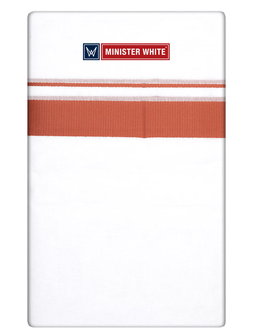 Mens Cotton White Double Layered Dhoti with Rust Fancy Kara - Palakadan Mix