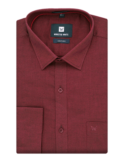 Mens Cotton Regular Fit Wine Colour Shirt Oxford by Minister White