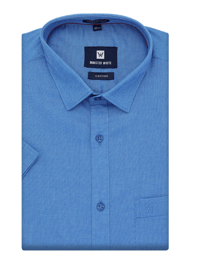 Mens Cotton Regular Fit Blue Colour Shirt Oxford by Minister White