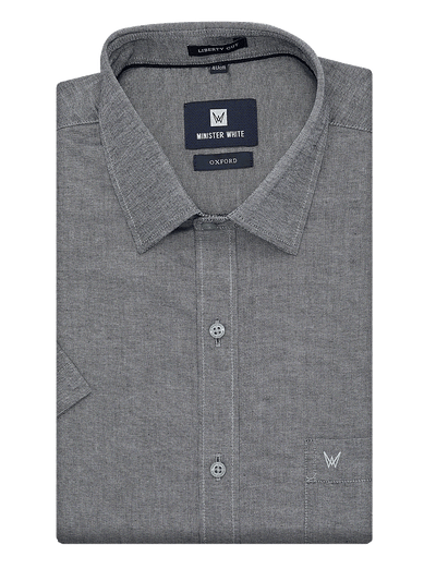 Mens Cotton Regular Fit Grey Colour Shirt Oxford by Minister White