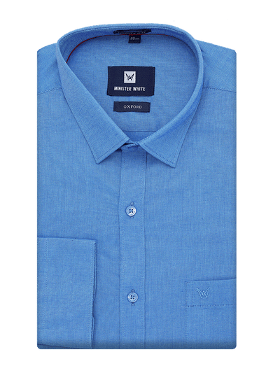 Mens Cotton Regular Fit Blue Shirt Oxford by Minister White