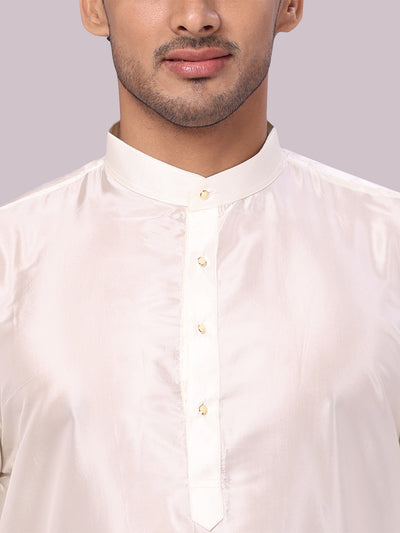 Men's Art Silk Cream Kurta Dhyanam close view