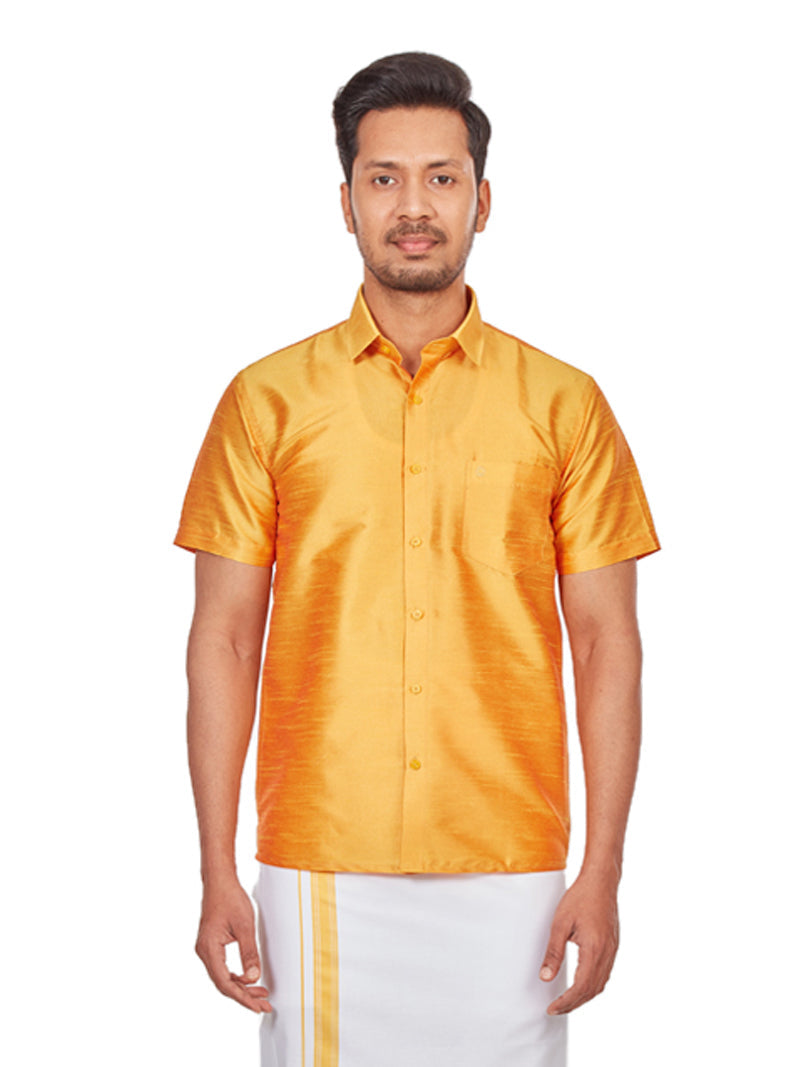 Matching Junior Senior Dupion Satin Yellow Shirt with Dhoti Combo