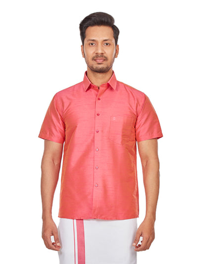Matching Junior Senior Dupion Satin Pink Shirt with Dhoti Combo