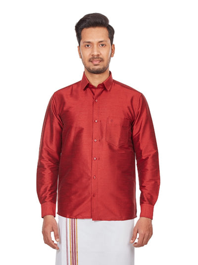 Matching Junior Senior Dupion Satin Maroon Shirt with Dhoti Combo