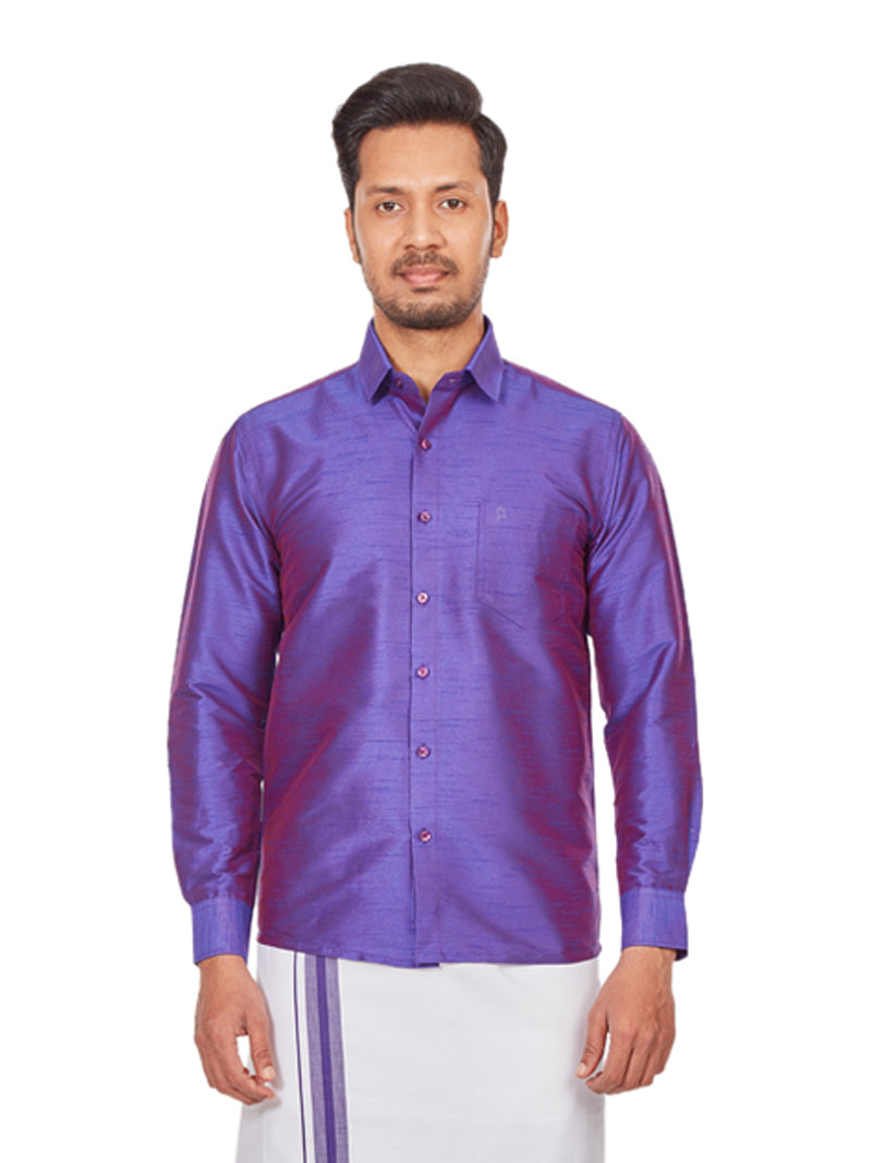 Matching Junior Senior Dupion Satin Purple Shirt with Dhoti Combo