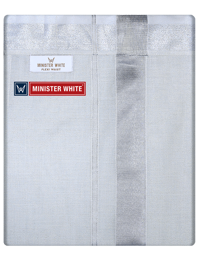 Mens Flexi Tissue Silver Colour Dhoti with Silver Jari Border Hero Tissue by Minister White