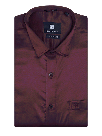 Mens Satin Slim Fit Wine Colour Shirt Satin Touch by Minister White