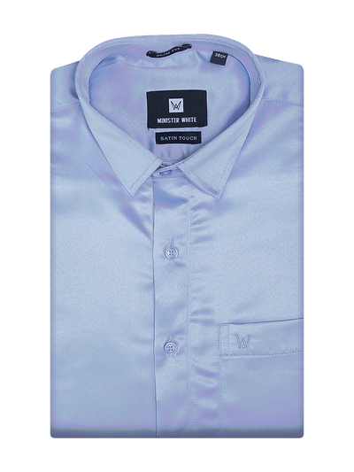 Mens Satin Slim Fit Sky Blue Colour Shirt Satin Touch by Minister White