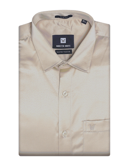 Mens Satin Slim Fit Sand Colour Shirt Satin Touch by Minister White