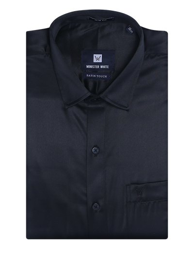 Mens Satin Slim Fit Black Colour Shirt Satin Touch by Minister White
