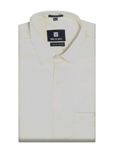 Mens Satin Slim Fit Cream Colour Shirt Satin Touch by Minister White