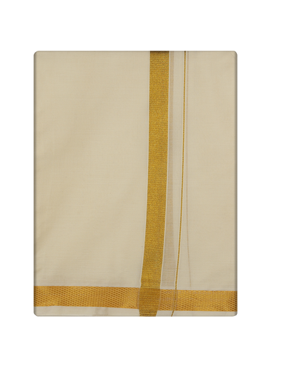 Men's Cotton Cream 1" Gold Jari Panchakacham & Angavastram Set Sigma