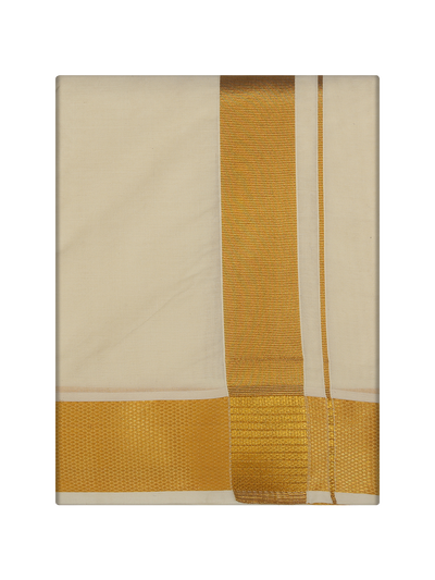 Men's Cotton Cream 2" Gold Jari Panchakacham & Angavastram Set Sigma