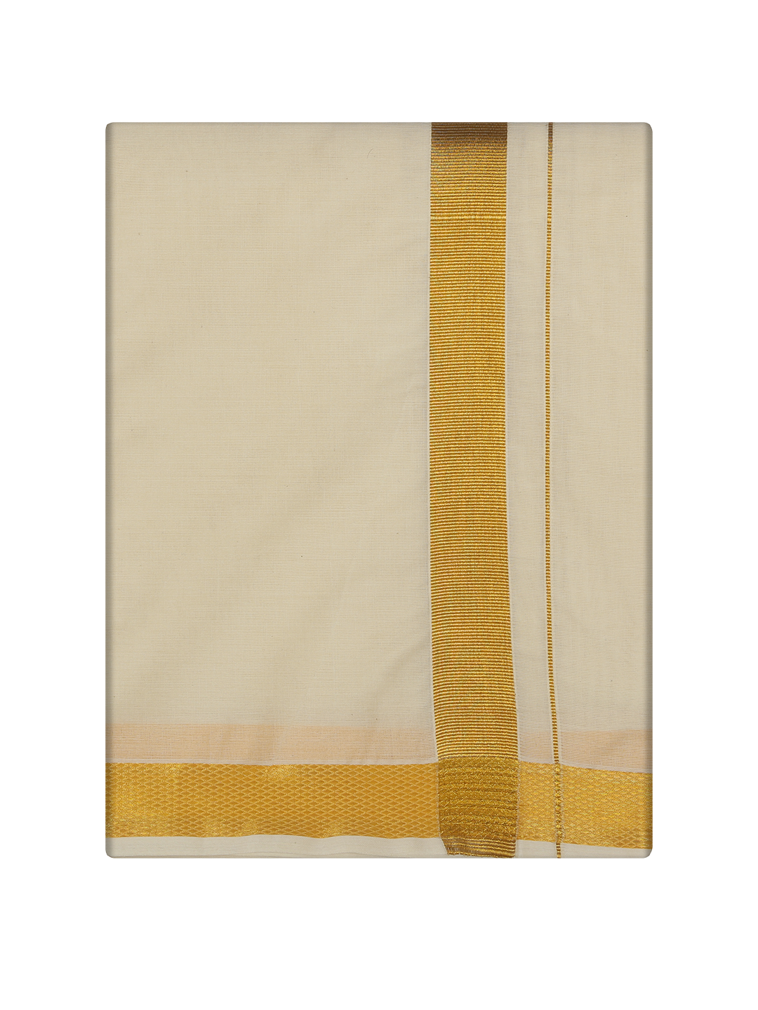 Men's Cotton Cream 1 1/2" Gold Jari Panchakacham & Angavastram Set Sigma