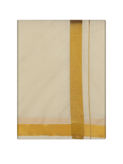 Men's Cotton Cream 1 1/2" Gold Jari Panchakacham & Angavastram Set Sigma