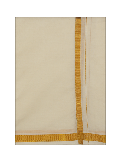 Men's Cotton Cream 3/4" Gold Jari Panchakacham & Angavastram Set Sigma
