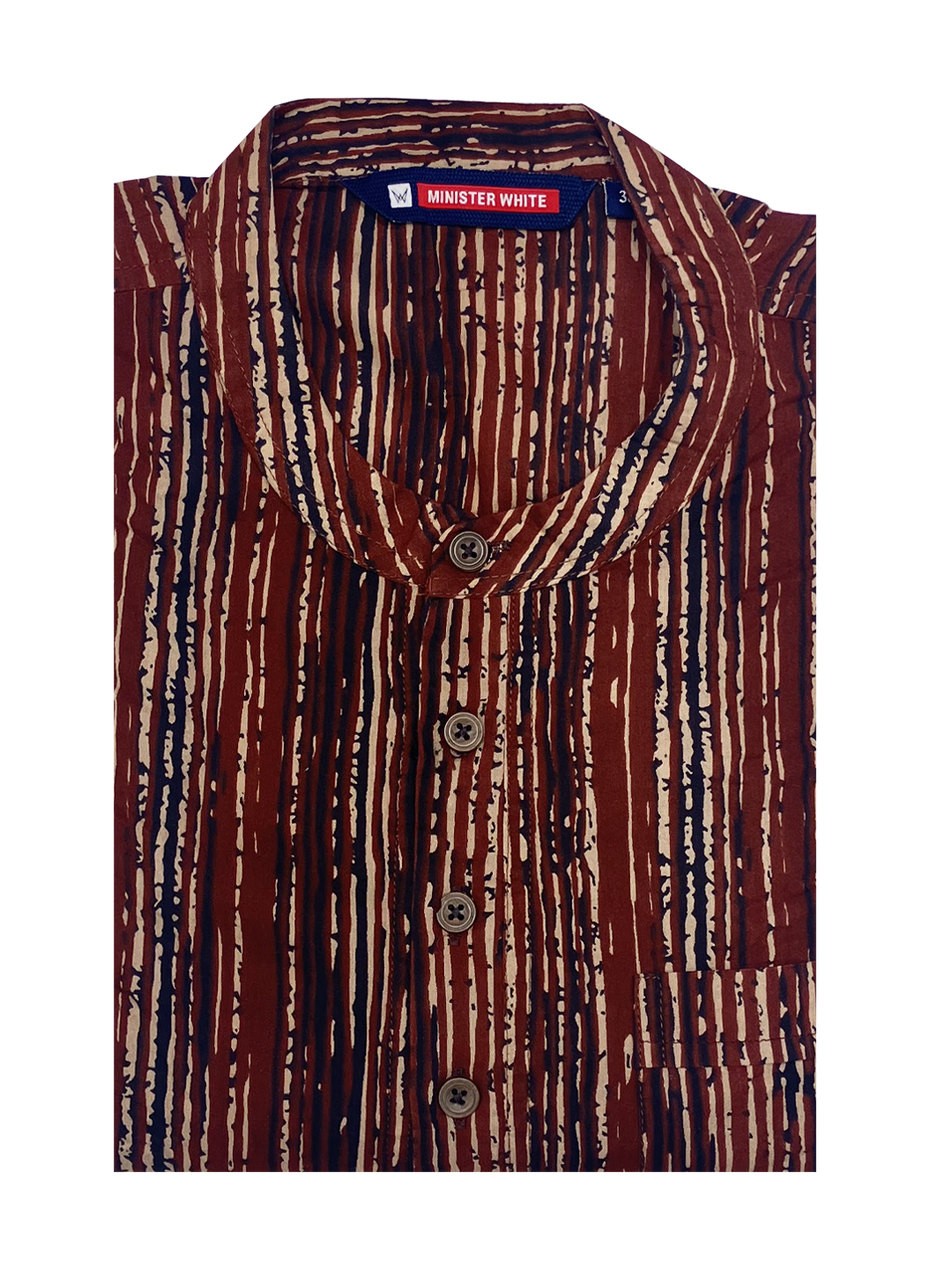 Mens Cotton Brown Colour Full Sleeves Short Kurta by Minister White