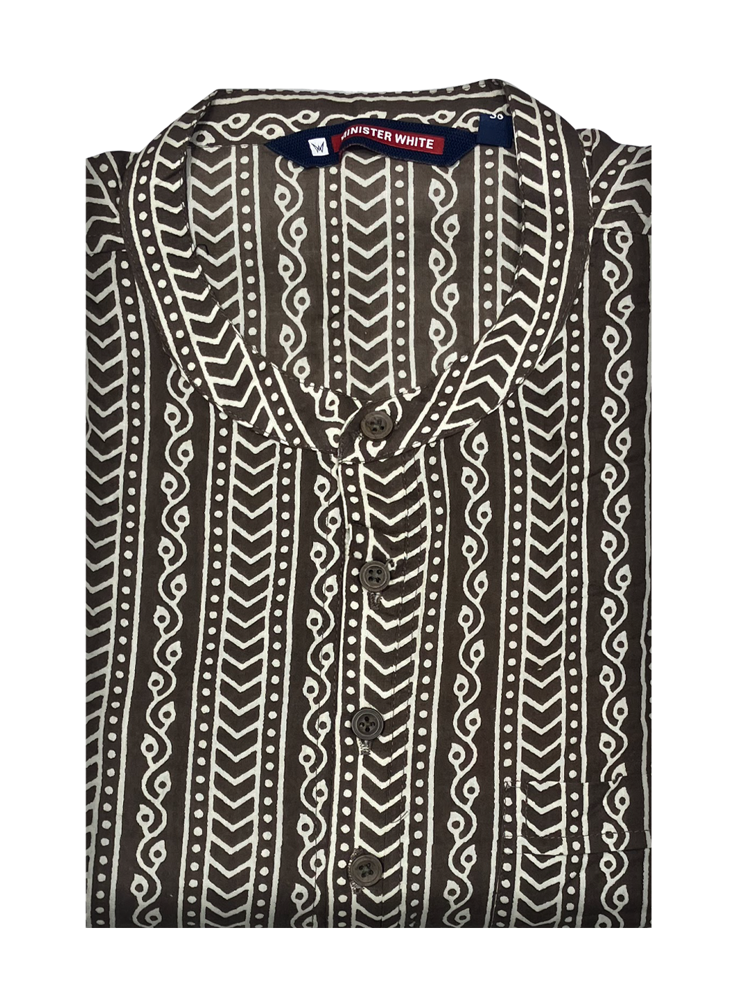 Mens Cotton Brown Colour Full Sleeves Short Kurta by Minister White