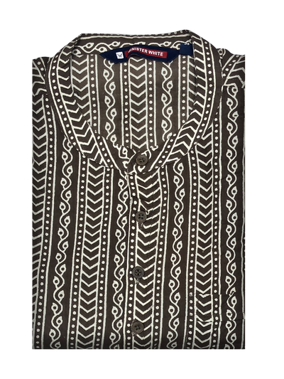 Mens Cotton Brown Colour Full Sleeves Short Kurta by Minister White