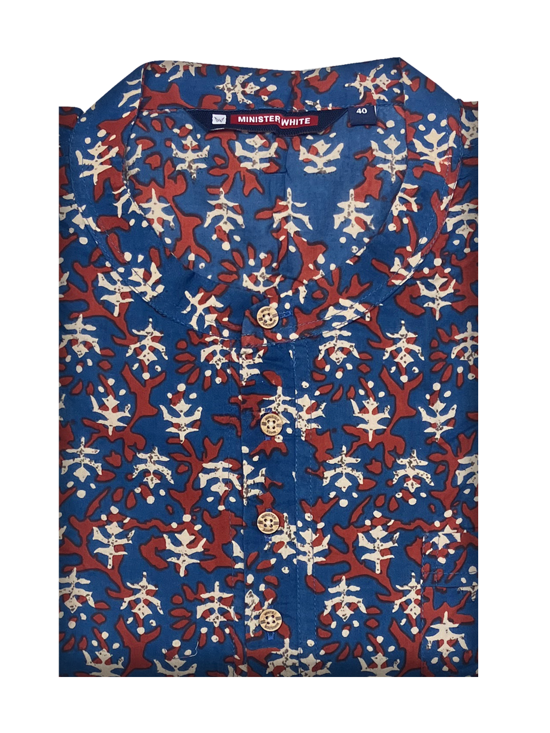 Mens Cotton Blue Colour Full Sleeves Short Kurta by Minister White