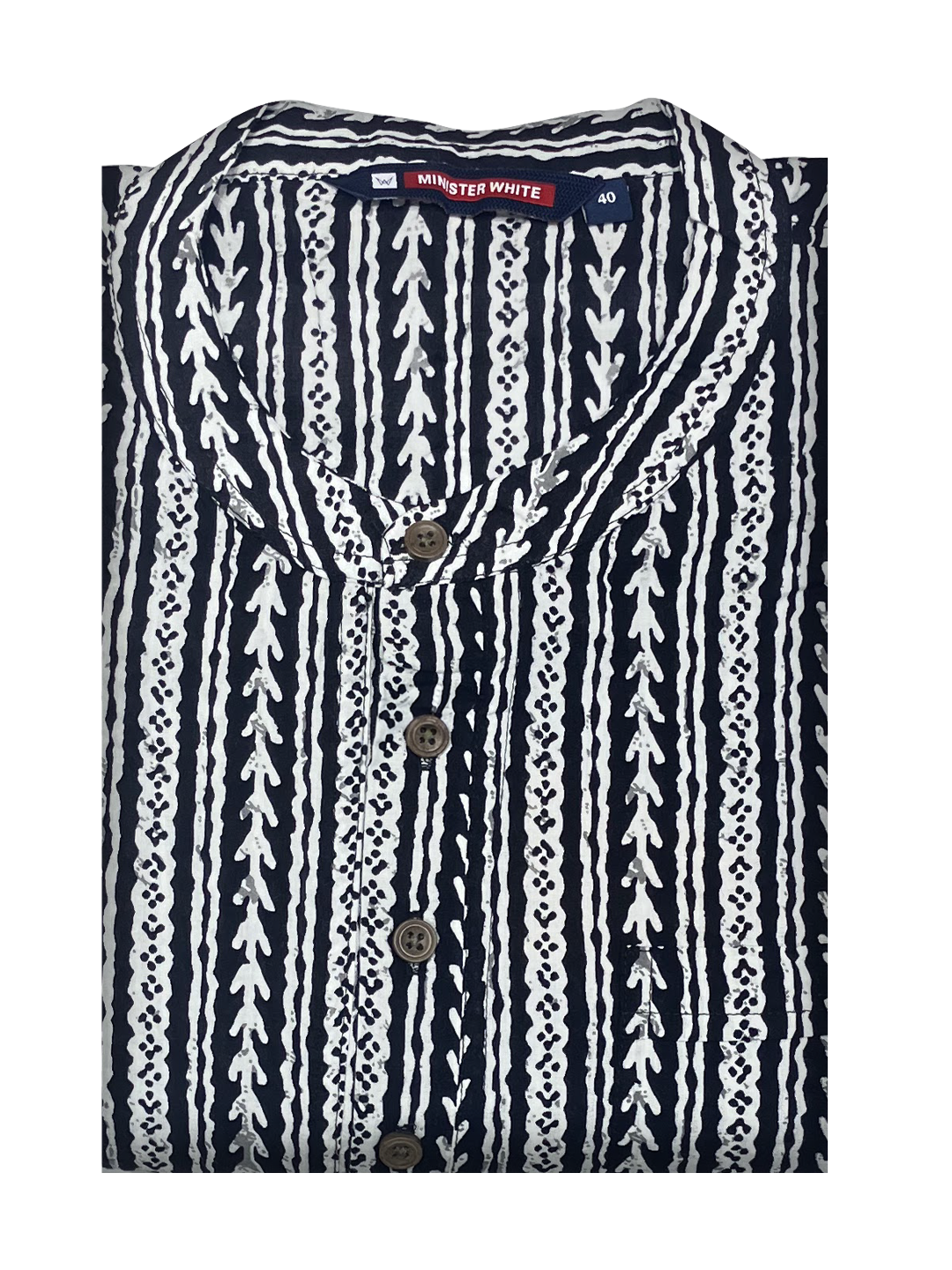 Mens Cotton Black Colour Full Sleeves Short Kurta by Minister White