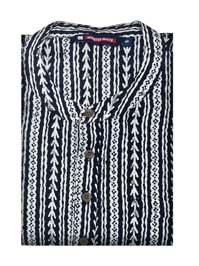 Mens Cotton Black Colour Full Sleeves Short Kurta by Minister White