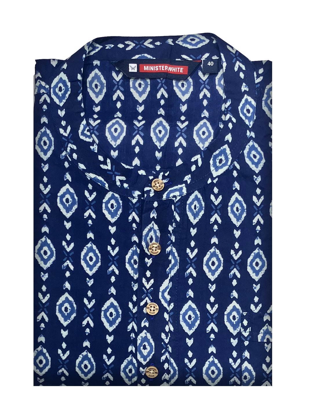 Mens Cotton Blue Colour Full Sleeves Short Kurta by Minister White