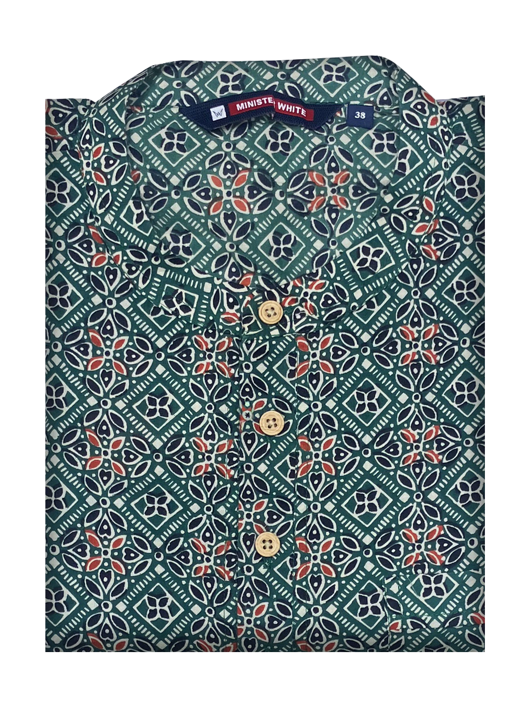 Mens Cotton Green Colour Full Sleeves Short Kurta by Minister White