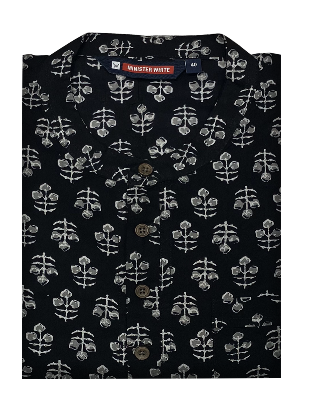 Mens Cotton Black Colour Full Sleeves Short Kurta by Minister White