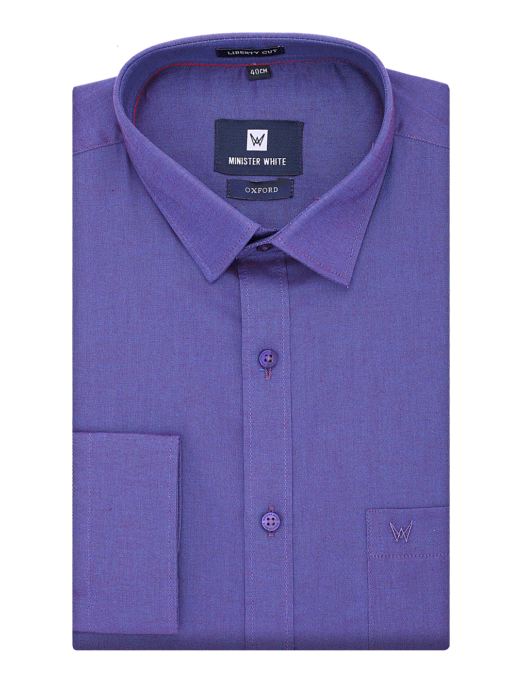 Mens Cotton Regular Fit Purple Shirt Oxford by Minister White