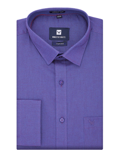 Mens Cotton Regular Fit Purple Shirt Oxford by Minister White