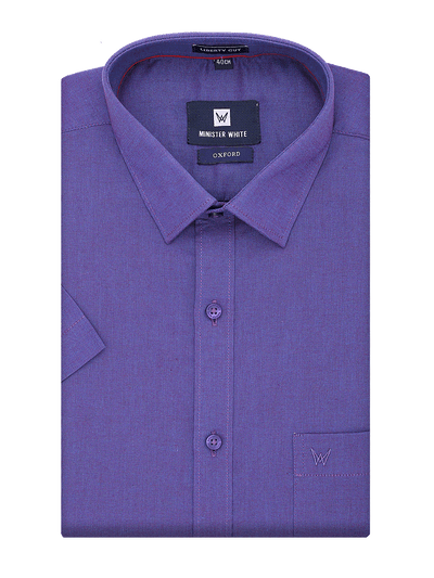 Mens Cotton Regular Fit Purple Colour Shirt Oxford by Minister White