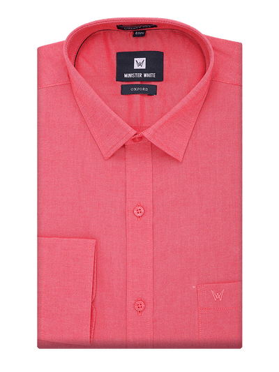 Mens Cotton Regular Fit Red Colour Shirt Oxford by Minister White