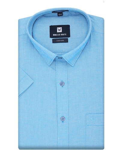 Mens Cotton Regular Fit Sky Blue Colour Shirt Oxford by Minister White