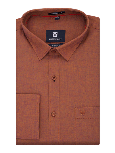 Mens Cotton Regular Fit Rust Colour Shirt Oxford by Minister White