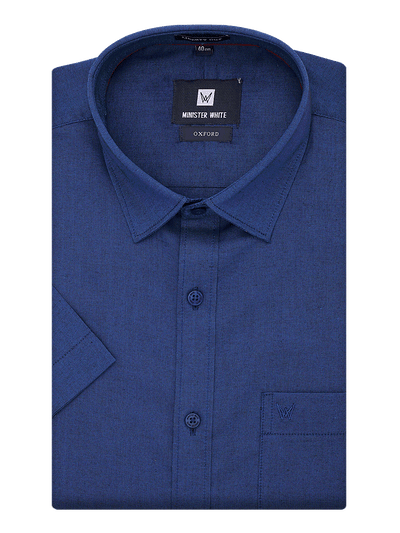 Mens Cotton Regular Fit Navy Shirt Oxford by Minister White