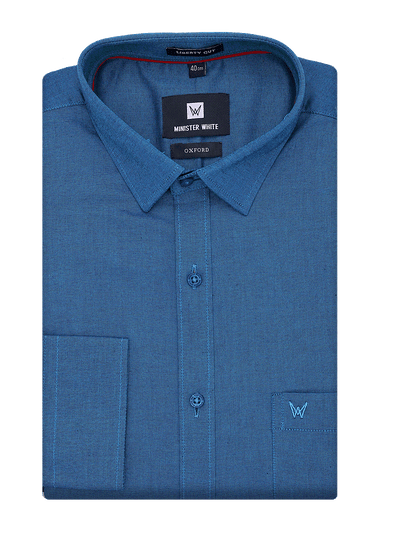 Mens Cotton Regular Fit Teal Shirt Oxford by Minister White