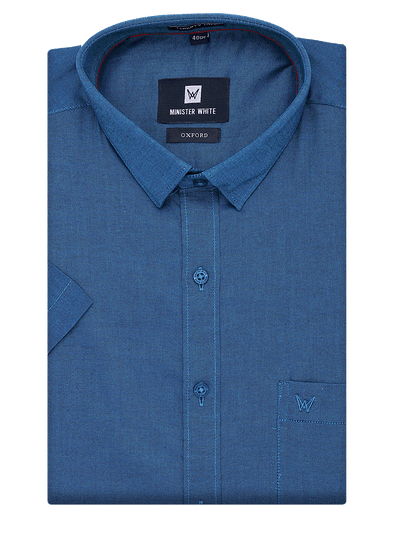 Mens Cotton Regular Fit Teal Colour Shirt Oxford by Minister White